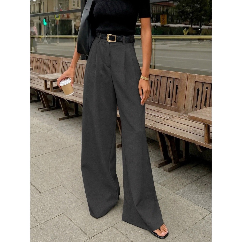 Commense Tailored Minimalist Wide Leg Pleated Trouser Pant Small Gray NWT Office